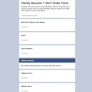 Family Reunion T Shirt Order Form