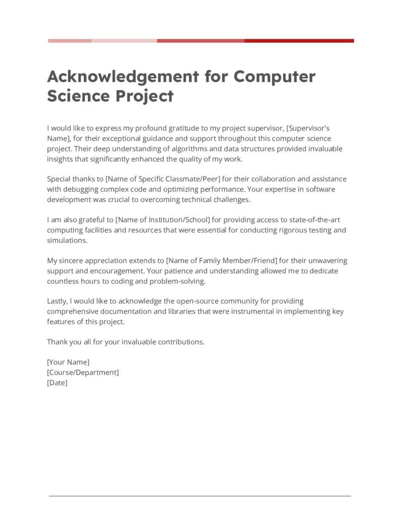 Acknowledgement for Computer Science Project