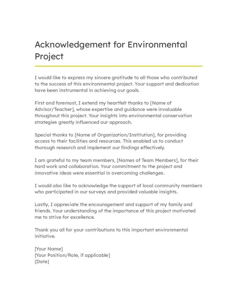 Acknowledgement for Environmental Project