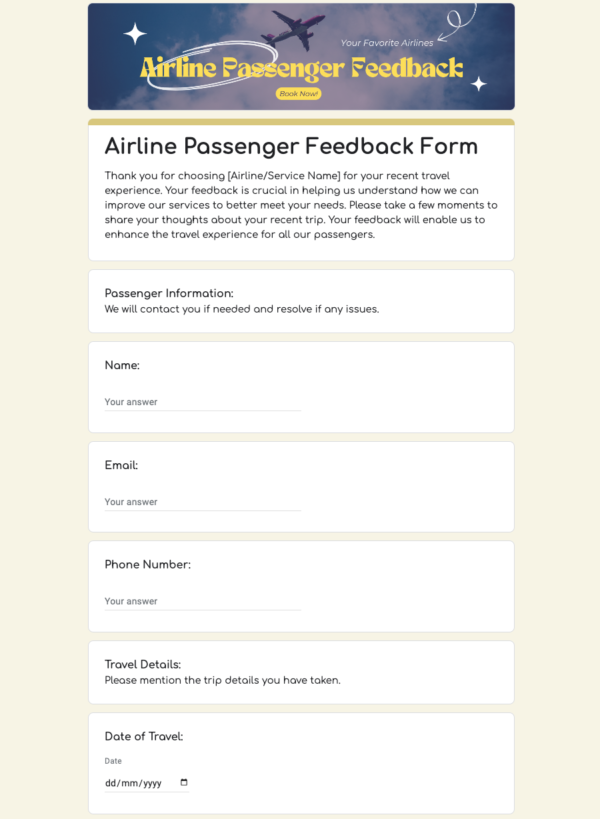 Airline Passenger Feedback Form