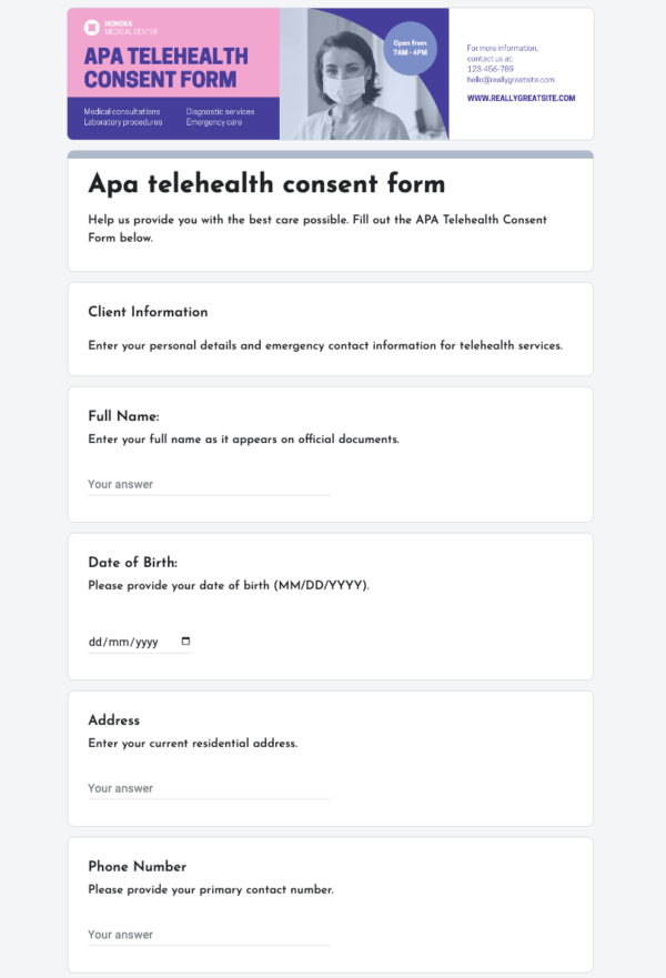 Apa telehealth consent form