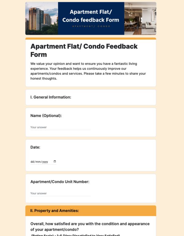 Apartment Flat: Condo Feedback Form