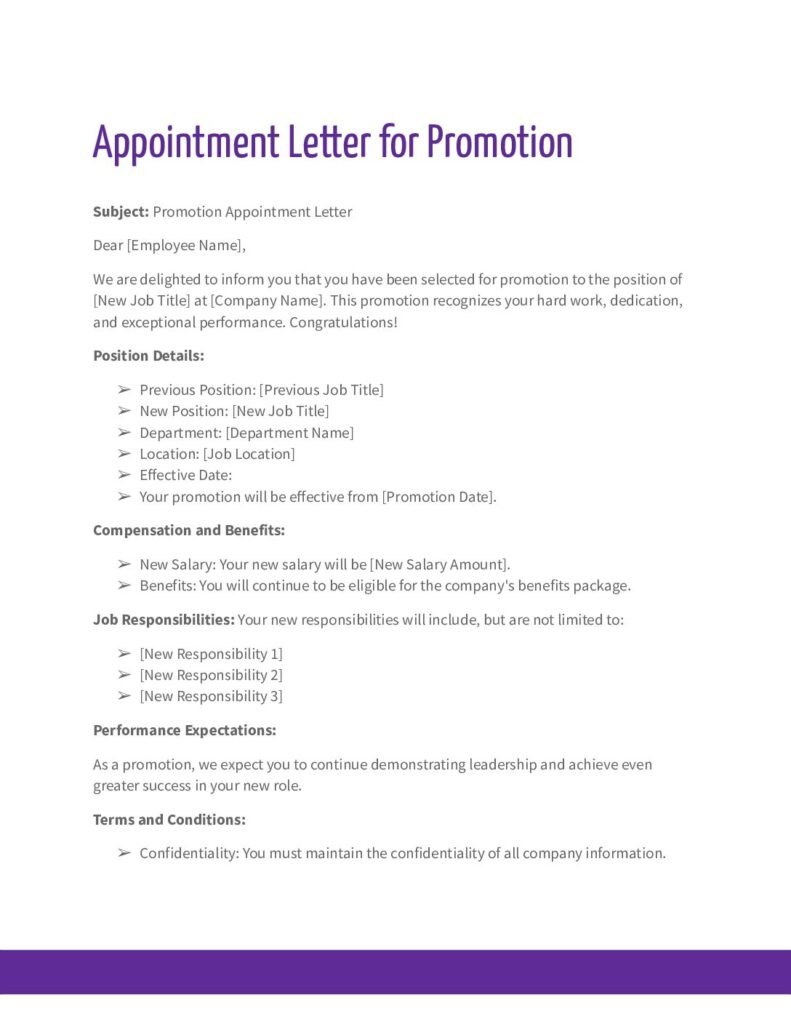 Appointment Letter for Promotion