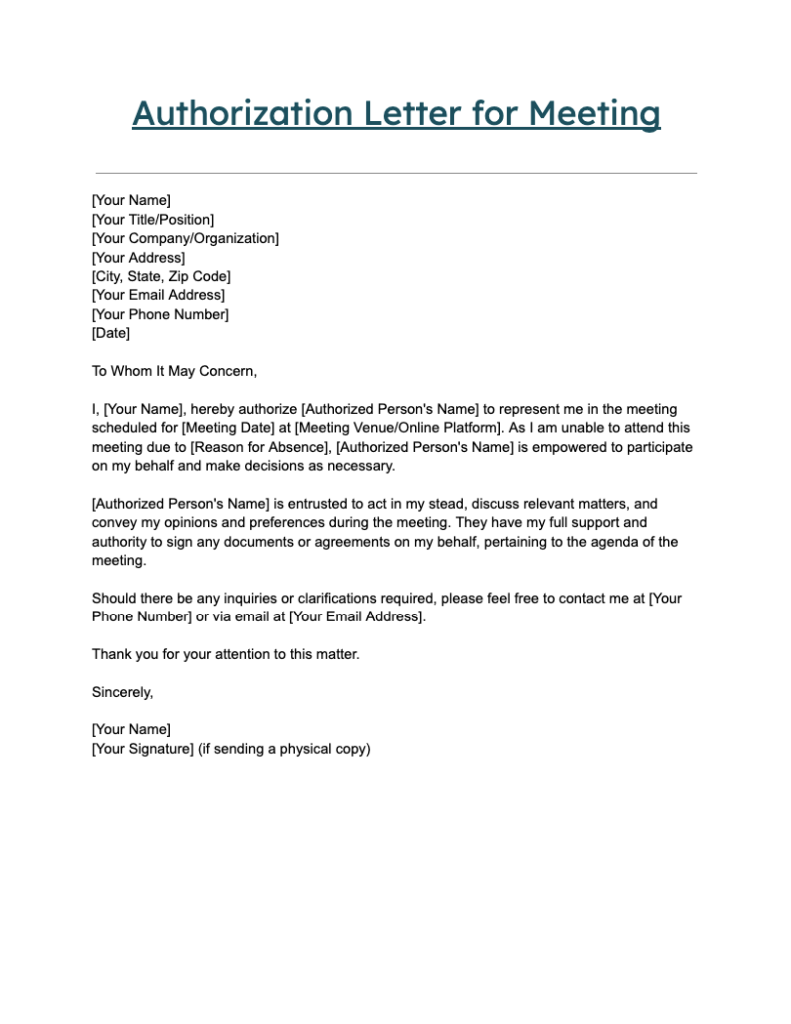 Authorization Letter for Meeting