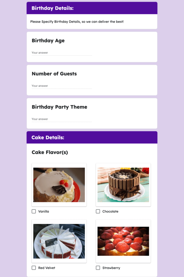 Birthday Cake Order Form