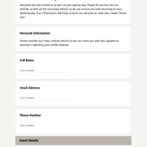 Bridal makeup contact form
