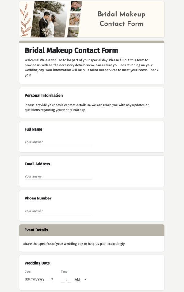 Bridal makeup contact form