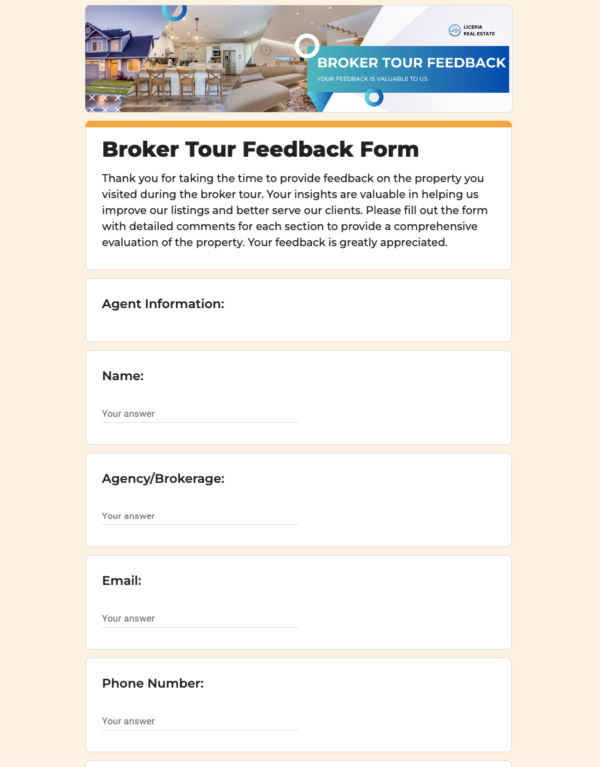 Broker Tour Feedback Form