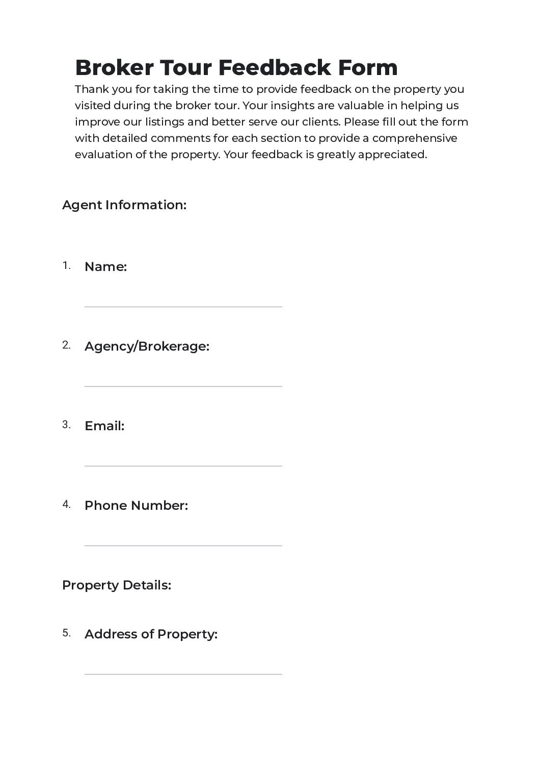 Free Broker Tour Feedback Form Template In Google Forms