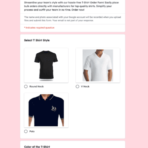 Bulk Multiple Order T Shirt Order Form