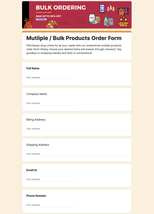 Bulk products order form