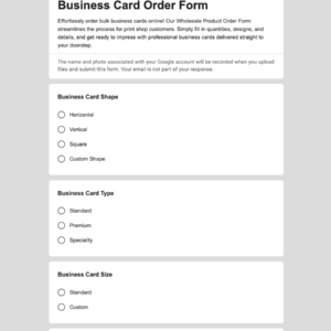 Business Card Order Form