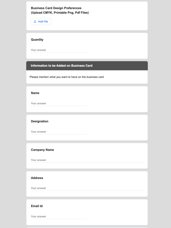 Business Card Order Form