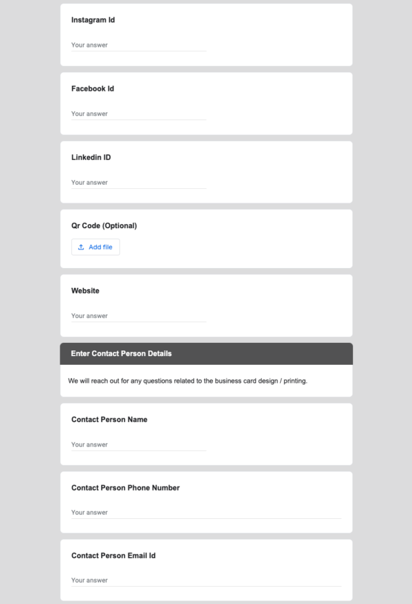 Business Card Order Form