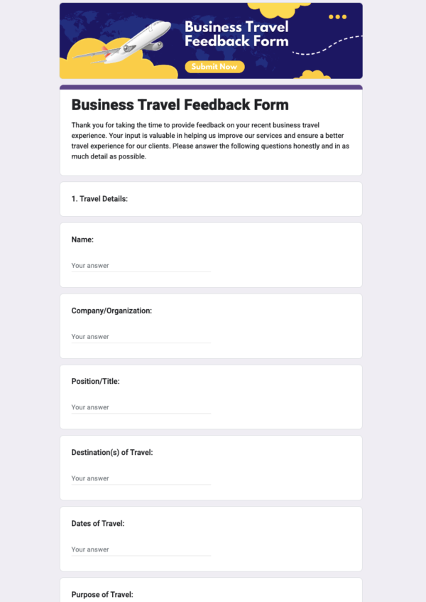 Business Travel Feedback Form