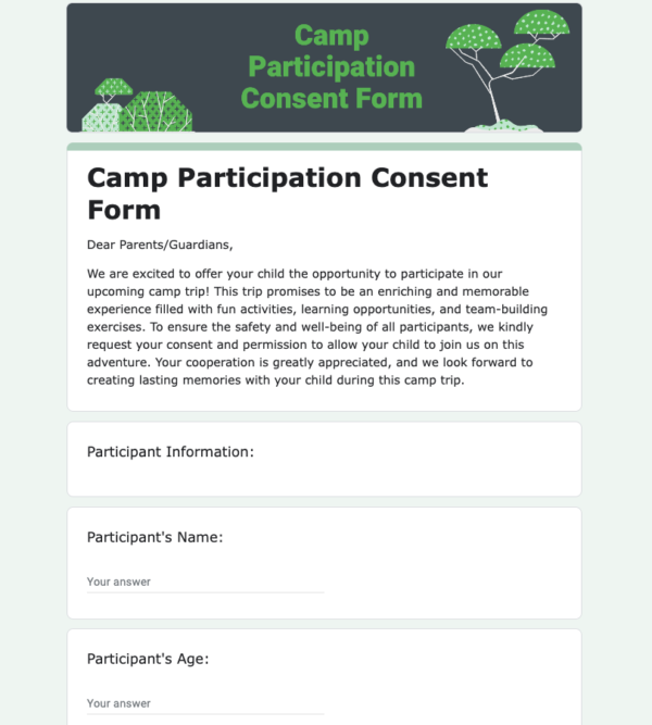 Camp Participation Consent Form