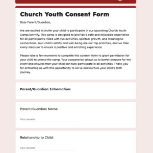 Church Youth Consent Form