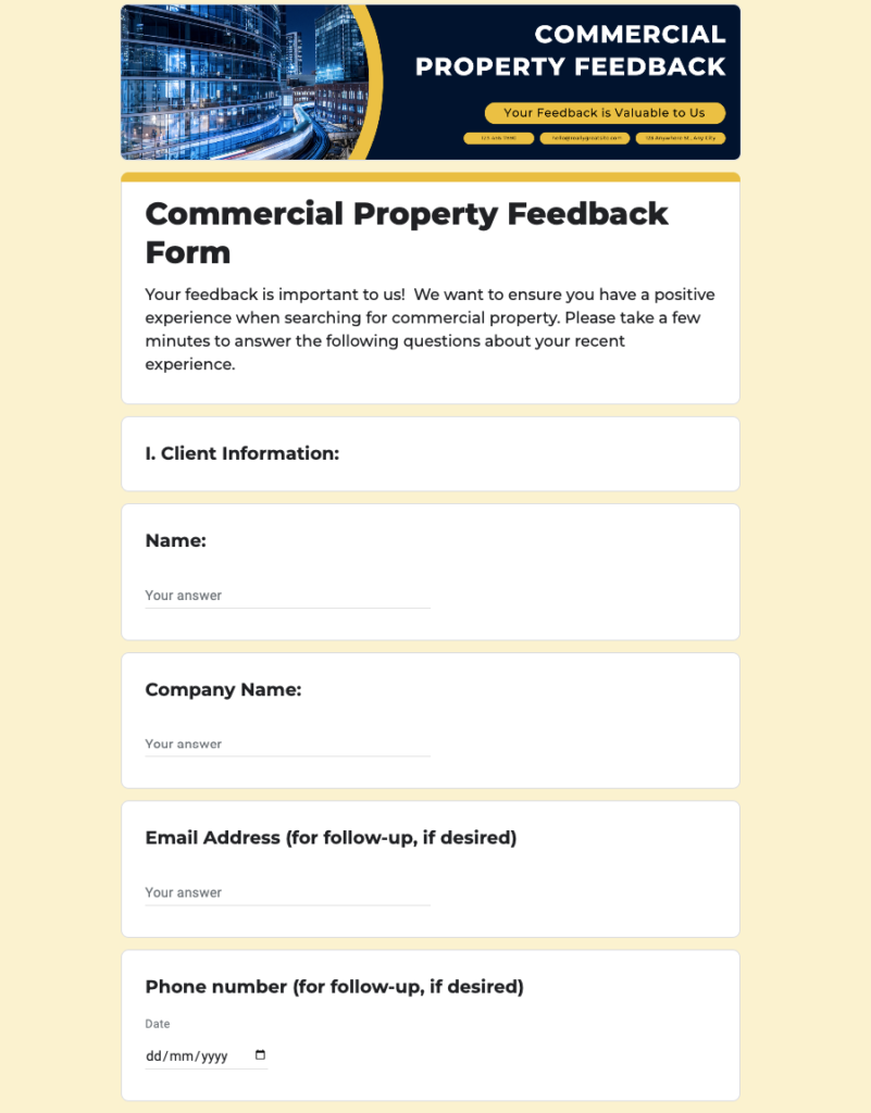 Free Commercial Property Feedback Form Template in Google Forms