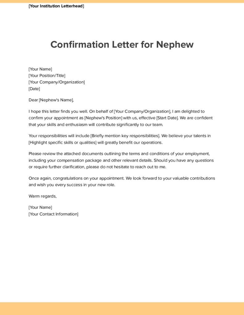 confirmation letter for nephew