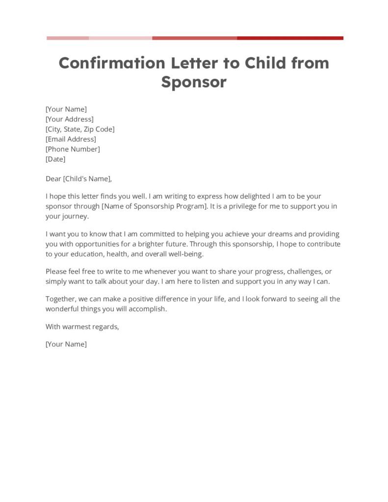 confirmation letter to child from sponsor