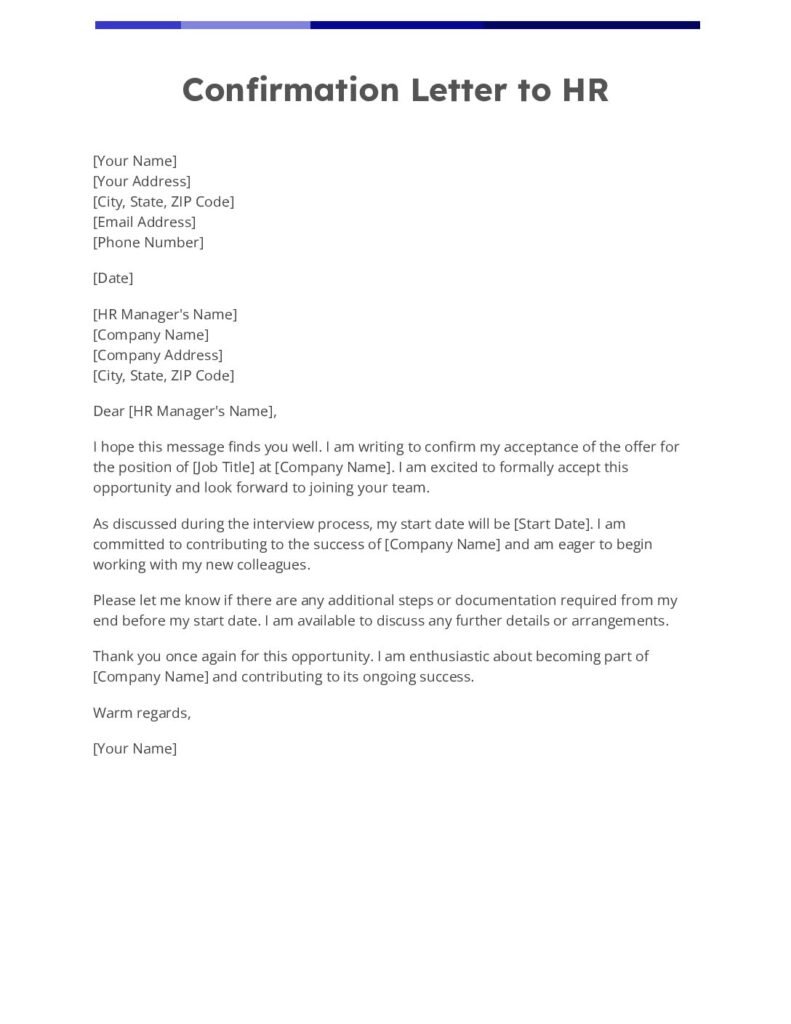 confirmation letter to hr