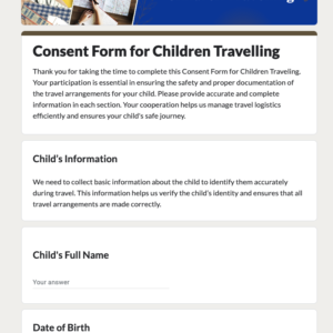 Consent Form for Children Travelling