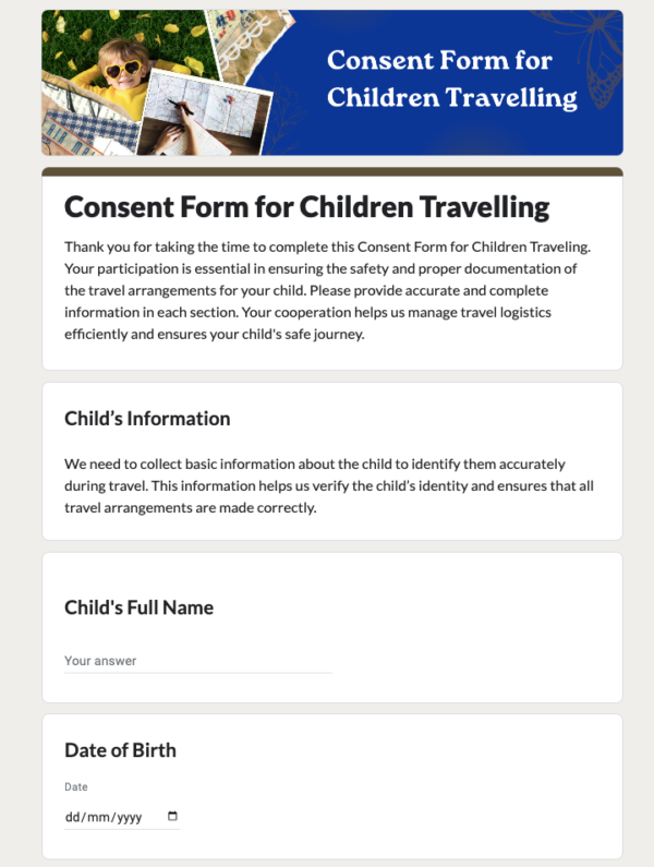 Consent Form for Children Travelling