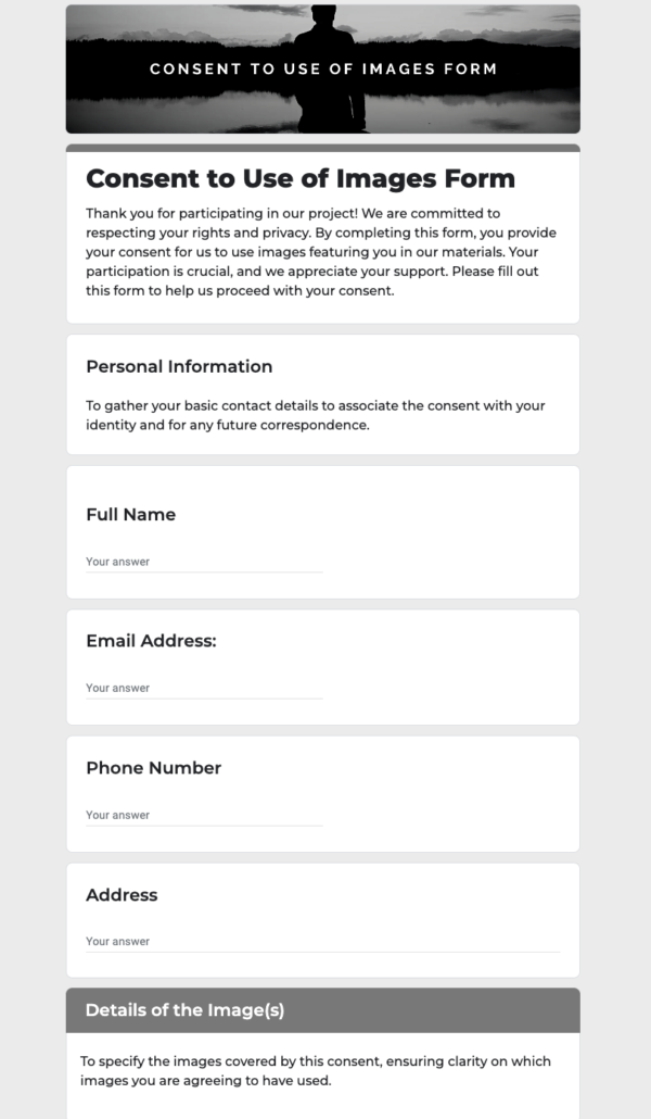 Consent to Use of Images Form