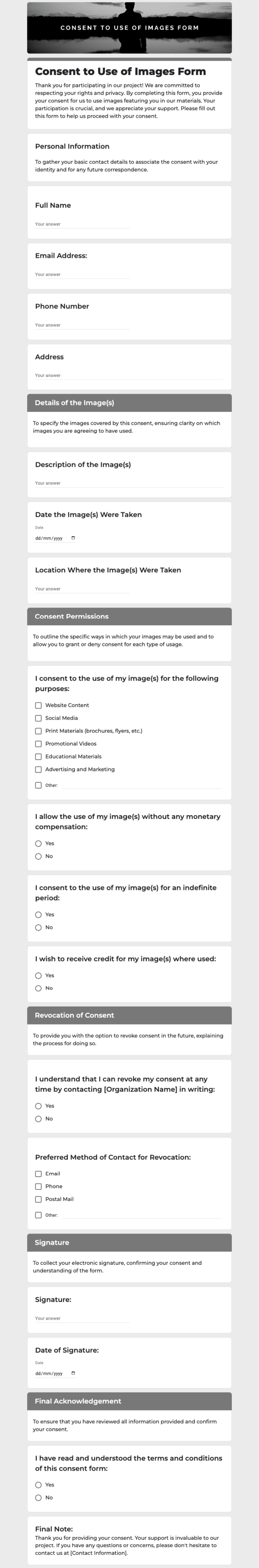 Consent to Use of Images Form Template