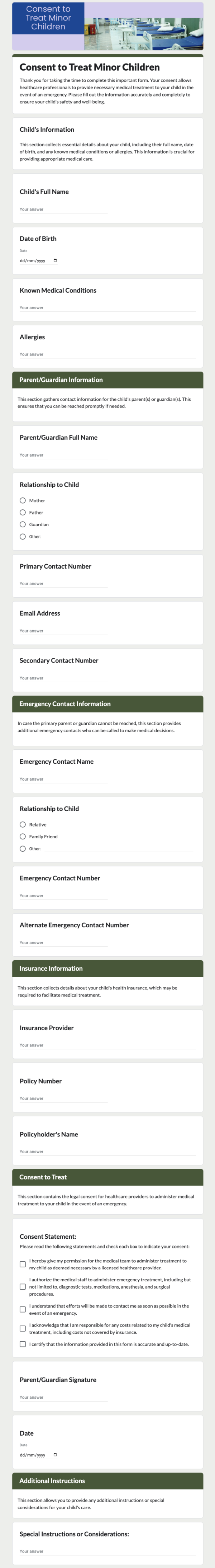 Consent to treat minor children template