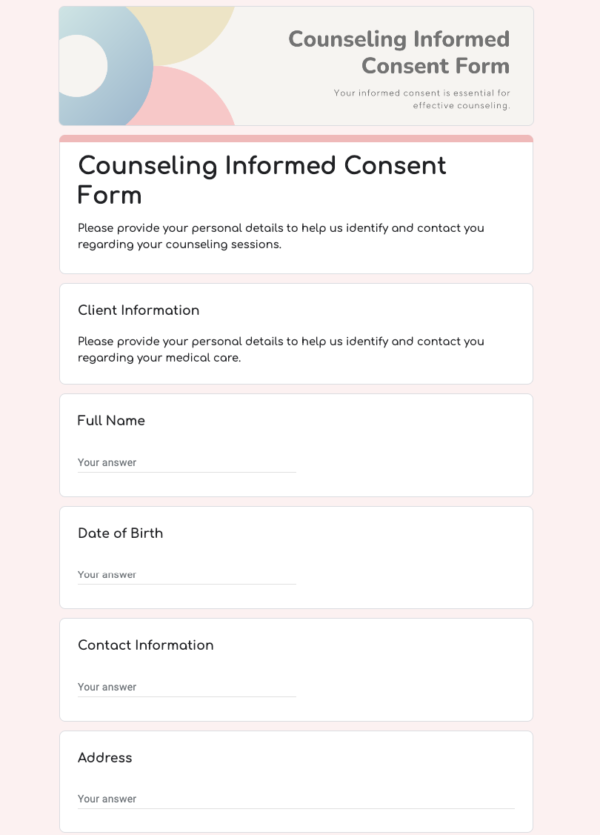 Counseling Informed Consent Form