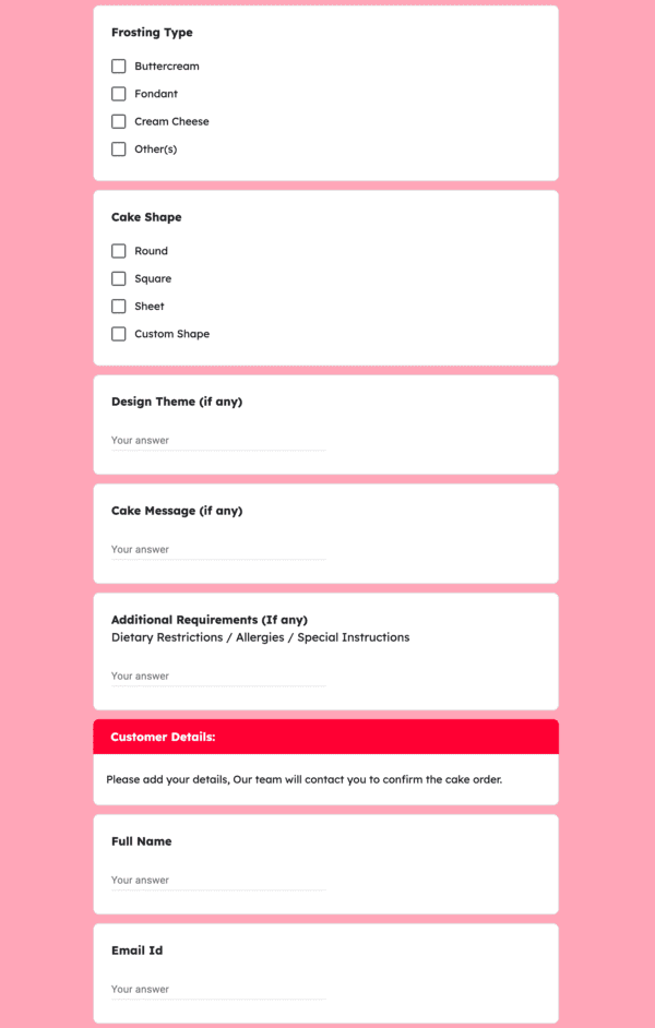 Custom Cake Order Form