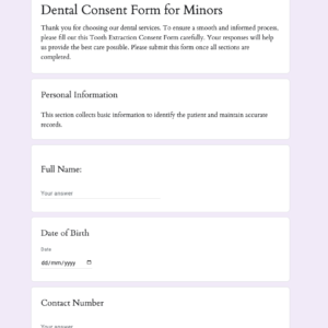 Dental Consent Form for Minors