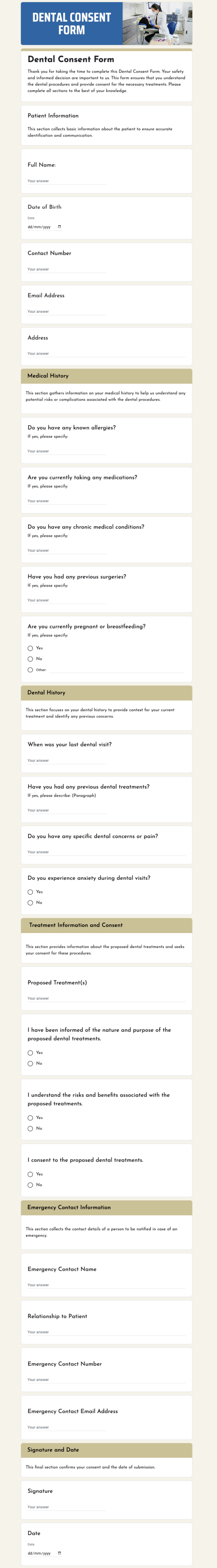 Dental Consent Form template