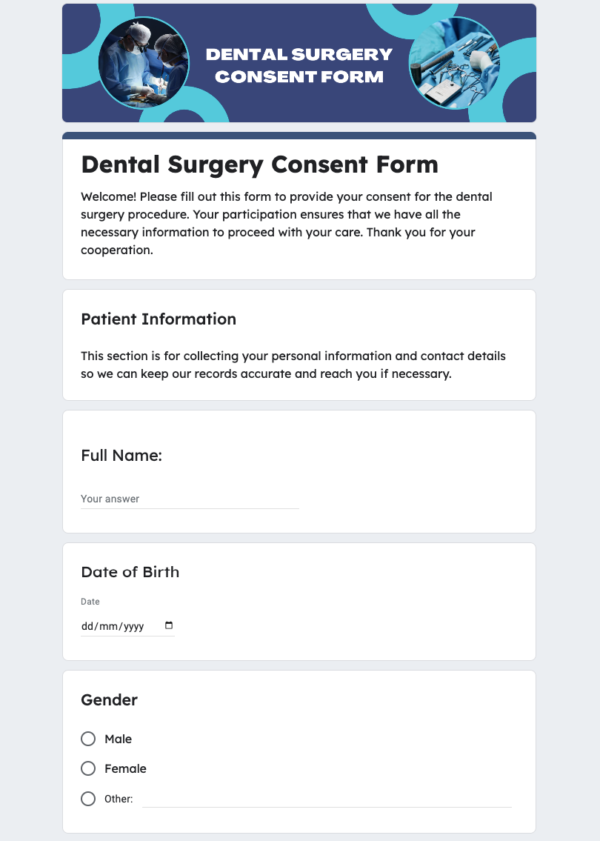 Dental Surgery Consent Form