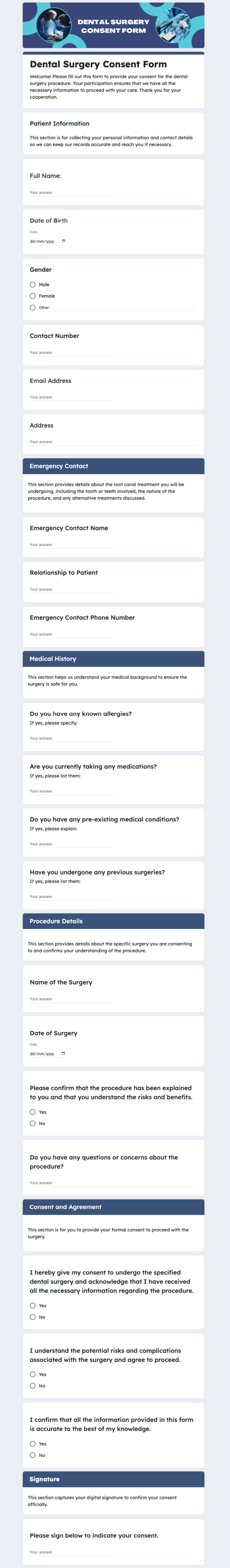 Dental Surgery Consent Form Template