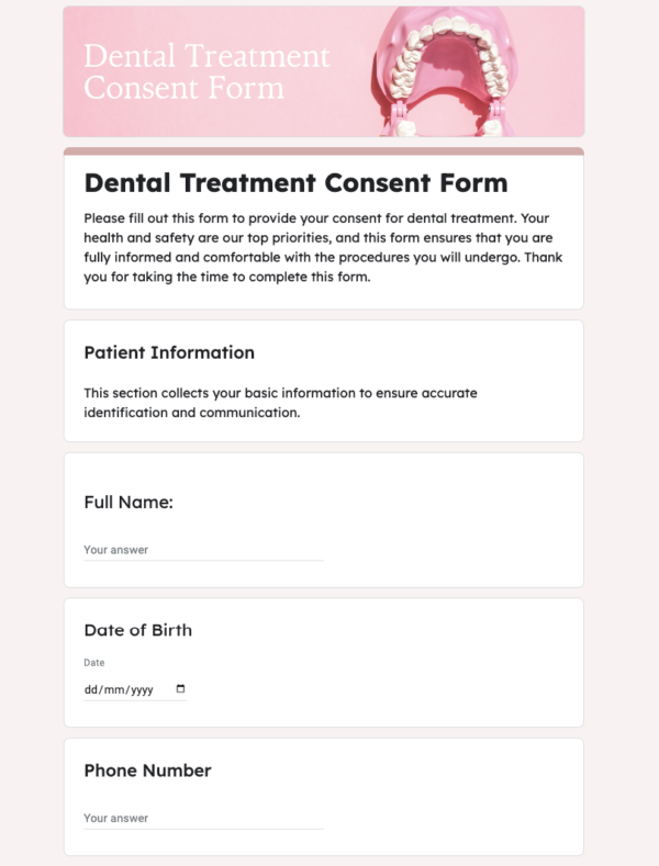 Dental Treatment Consent Form