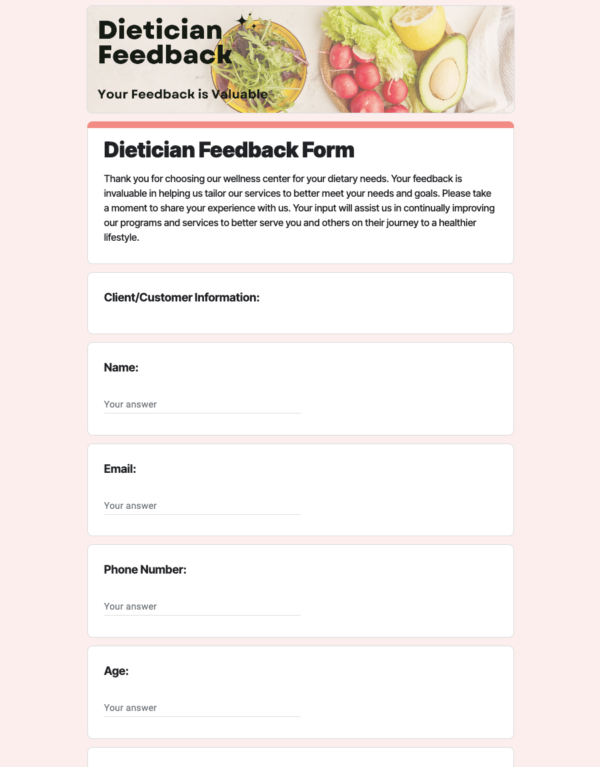 Dietician Feedback Form