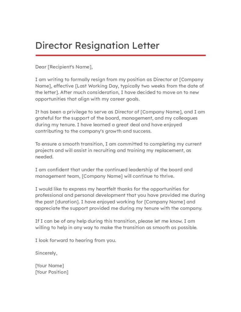 Director Resignation Letter