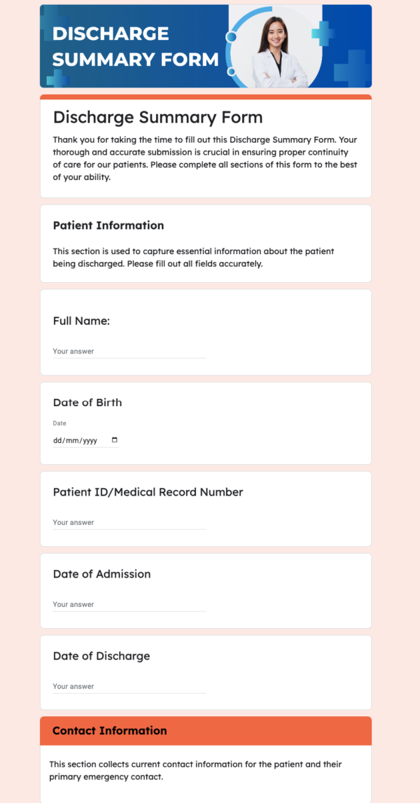 Discharge Summary Form