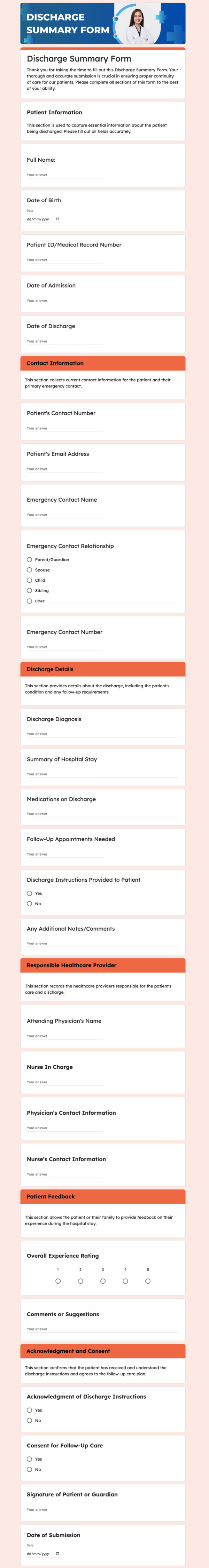 Discharge Summary Form template