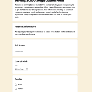 Driving School Registration Form