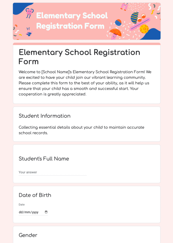Elementary School Registration Form