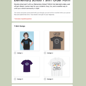 Elementary School T Shirt Order Form