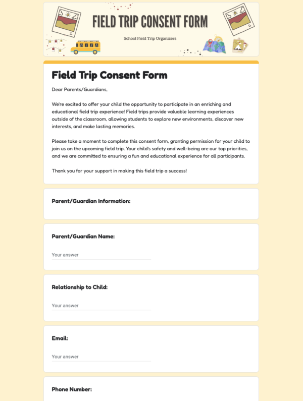 Field Trip Consent Form