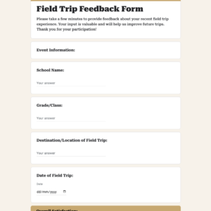 Field Trip Feedback Form