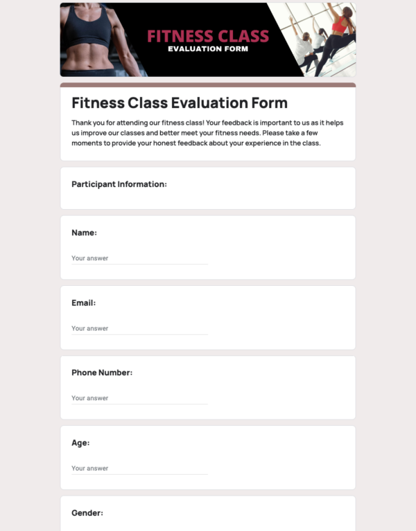 Fitness Class Evaluation Form