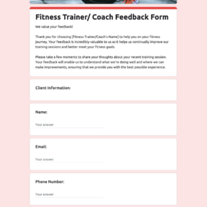 Fitness Trainer Coach Feedback Form