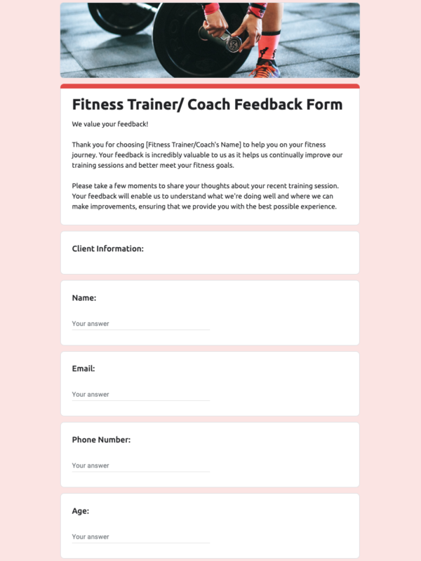 Fitness Trainer Coach Feedback Form