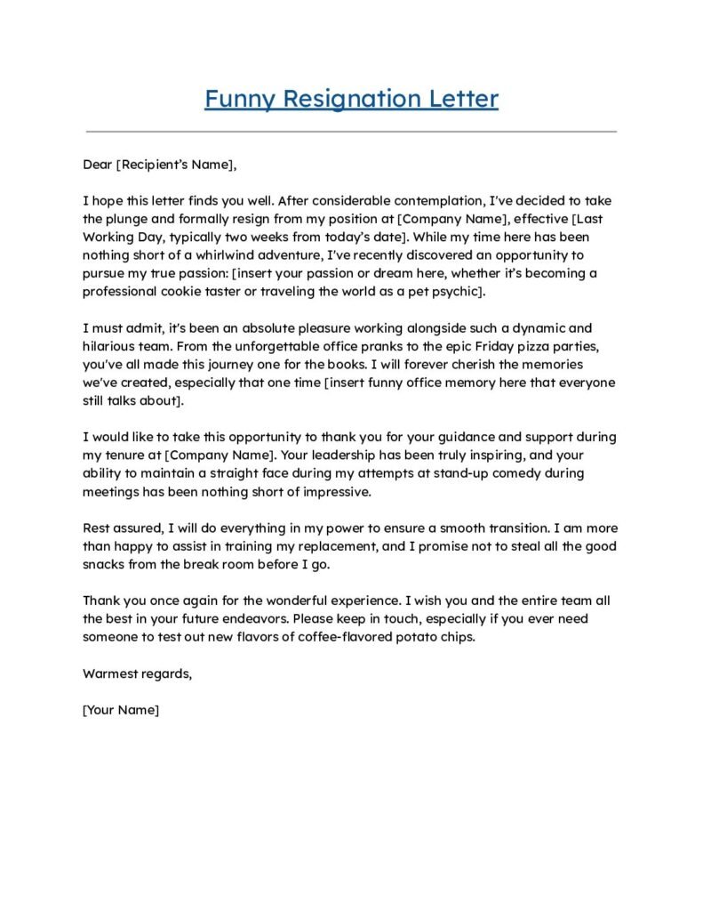 Funny Resignation Letter